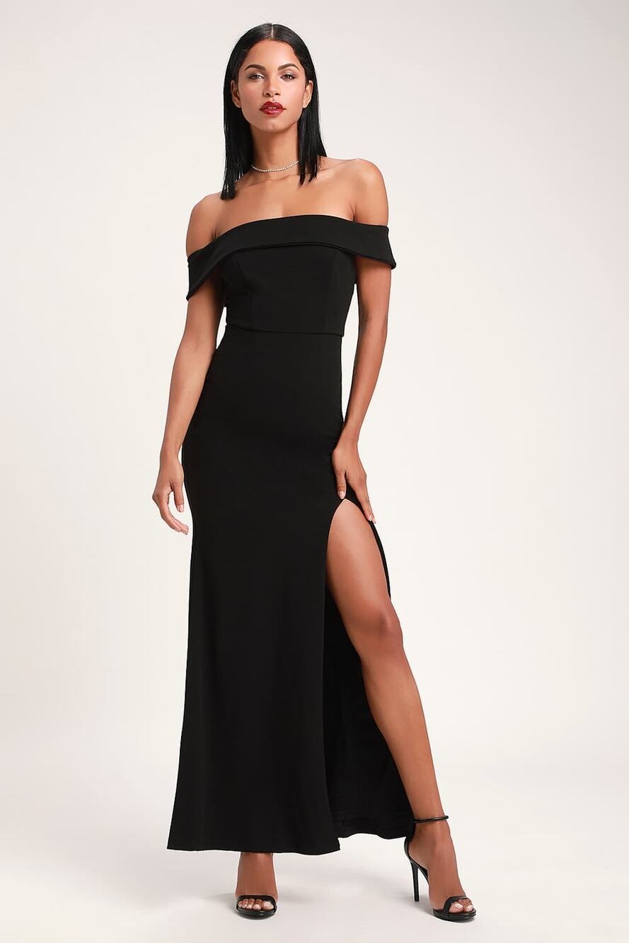 NWT Lulus Aveline Black Off-the-Shoulder Maxi Dress Whimsigoth Party Size XL
